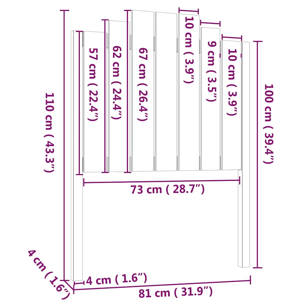 sengegærde 81x4x110 cm massivt fyrretræ sort