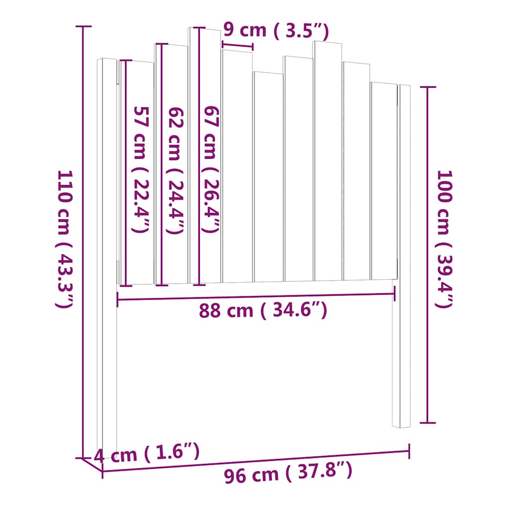 sengegærde 96x4x110 cm massivt fyrretræ sort