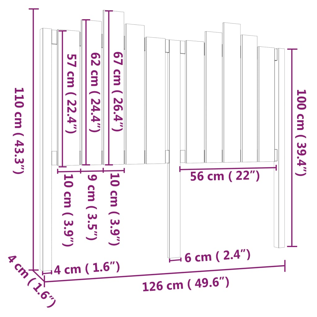 sengegærde 126x4x110 cm massivt fyrretræ sort