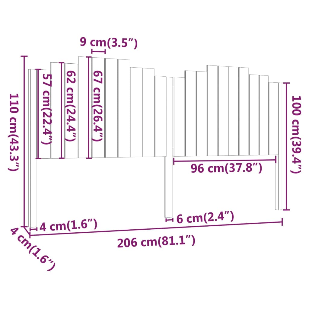 sengegærde 206x4x110 cm massivt fyrretræ sort