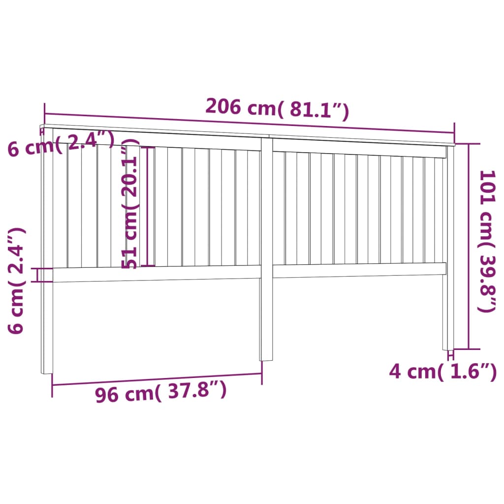 sengegærde 206x6x101 cm massivt fyrretræ sort