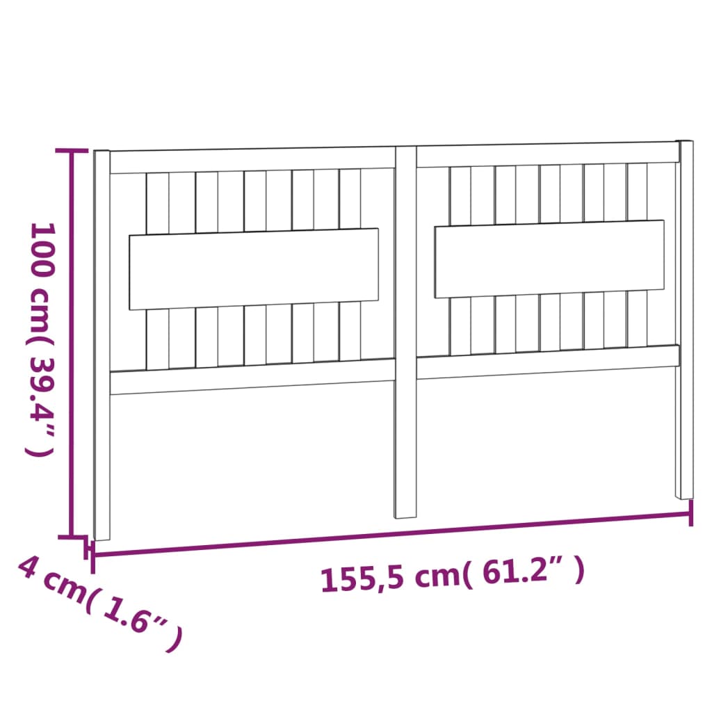 sengegavl 155,5x4x100 cm massivt fyrretræ