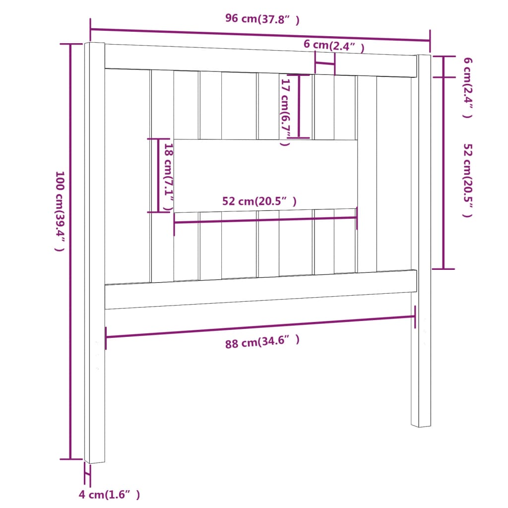 sengegærde 96x4x100 cm massivt fyrretræ sort