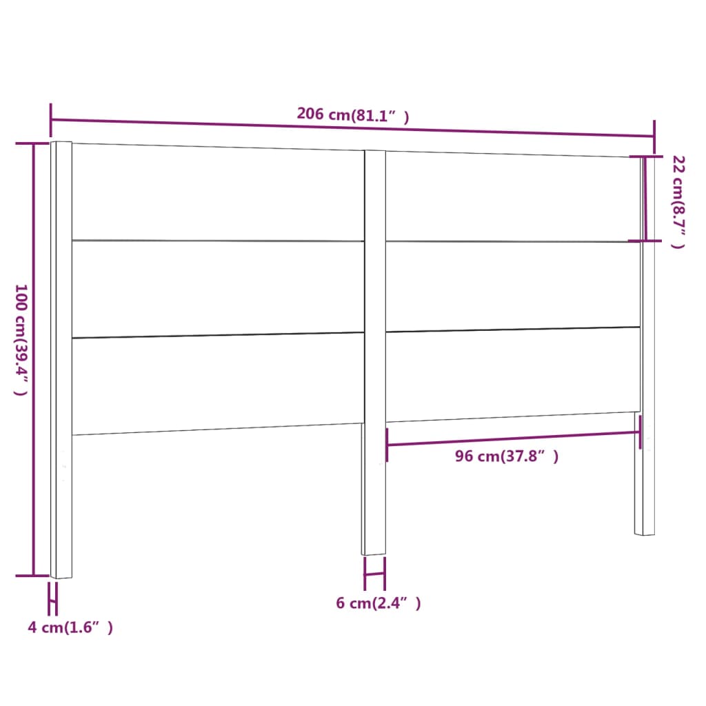 sengegærde 206x4x100 cm massivt fyrretræ