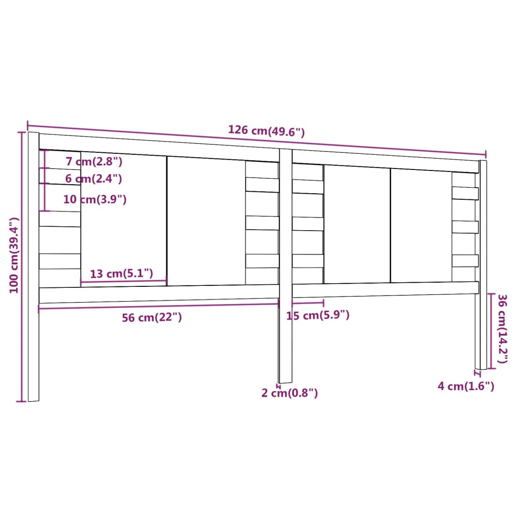 sengegærde 126x4x100 cm massivt fyrretræ sort