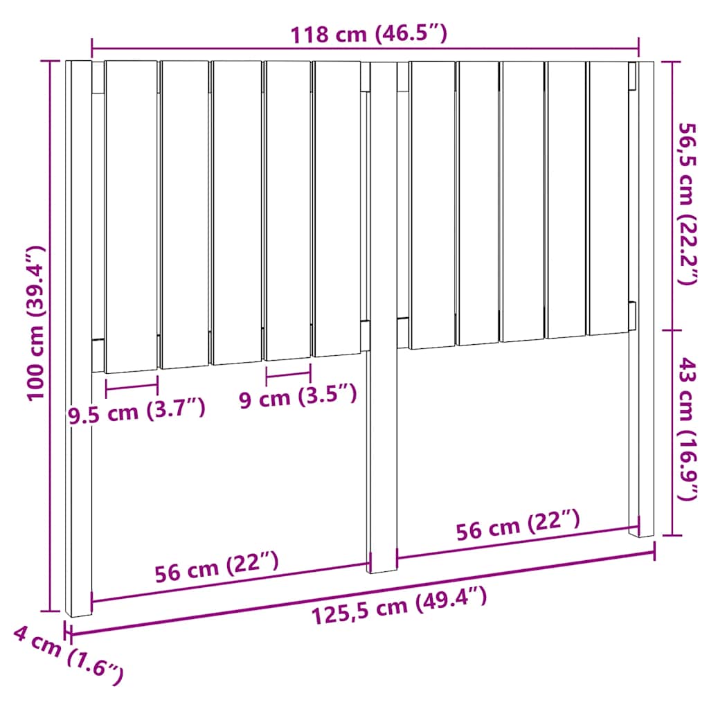sengegærde 125,5x4x100 cm massivt fyrretræ