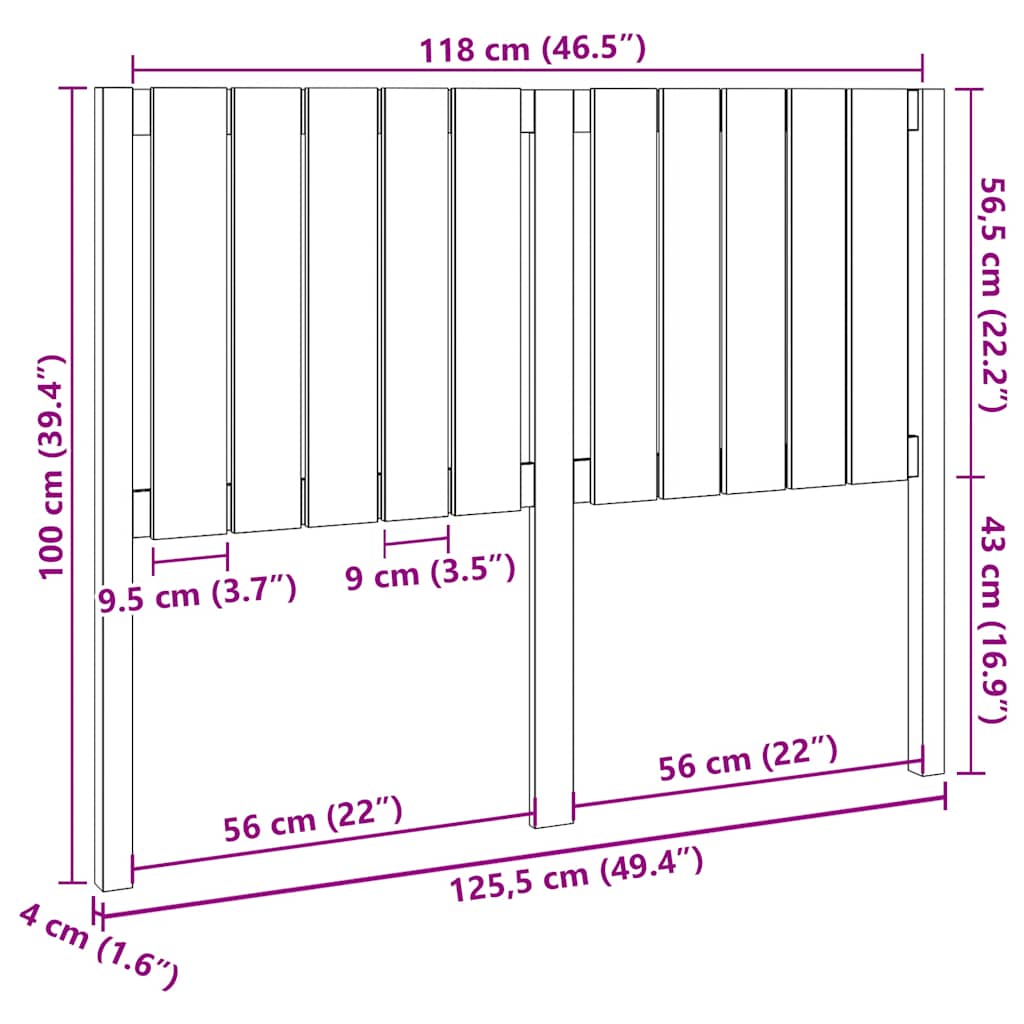 sengegærde 125,5x4x100 cm massivt fyrretræ grå