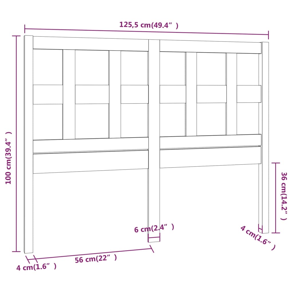 sengegærde 125,5x4x100 cm massivt fyrretræ grå