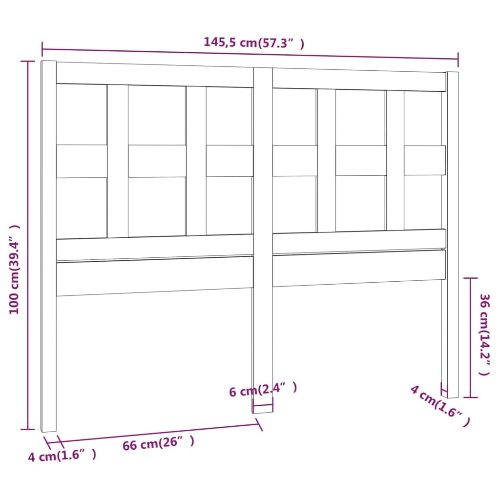 sengegærde 145,5x4x100 cm massivt fyrretræ sort