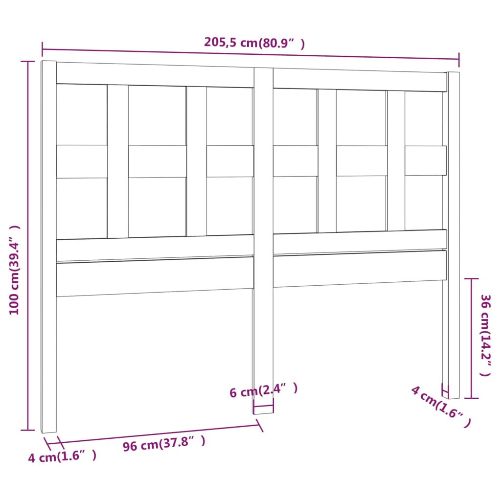 sengegærde 205,5x4x100 cm massivt fyrretræ sort