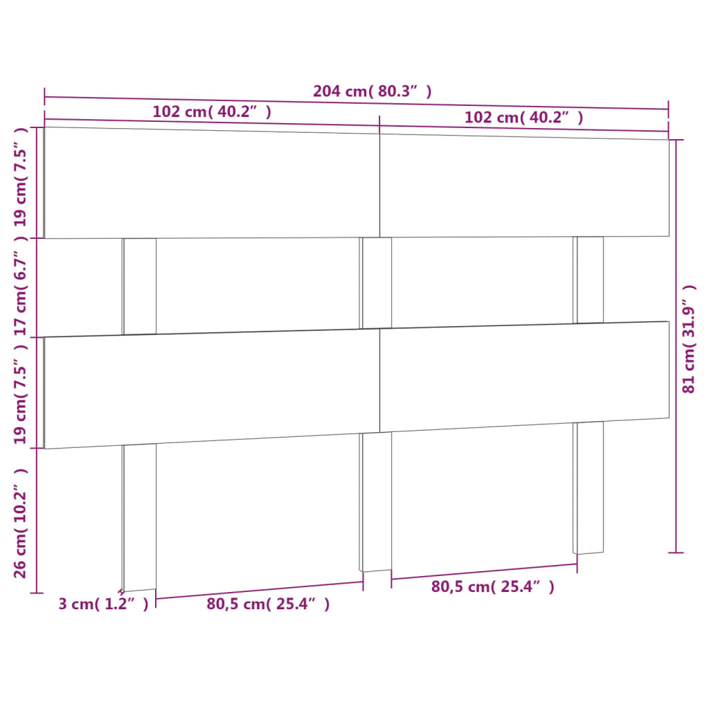 sengegærde 204x3x81 cm massivt fyrretræ