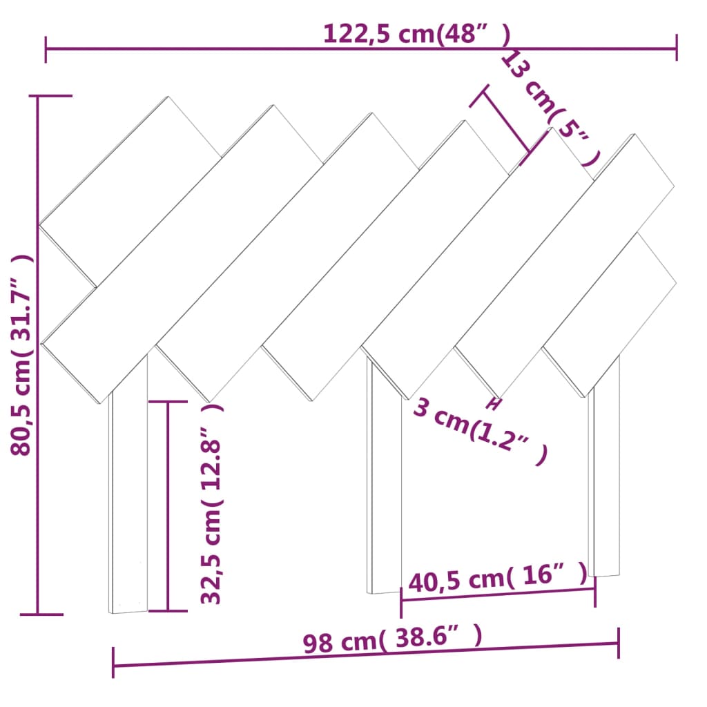 sengegærde 122,5x3x80,5 cm massivt fyrretræ hvid