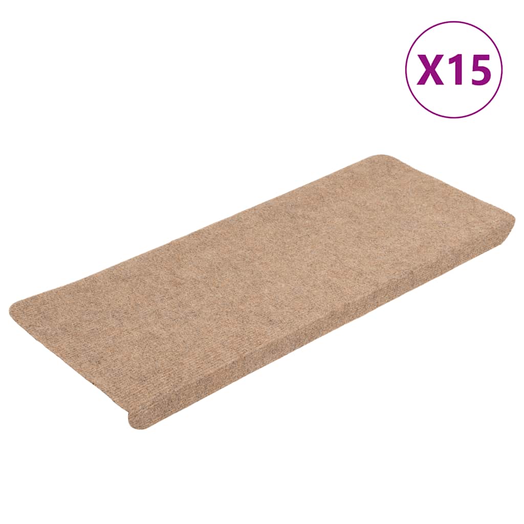 selvklæbende trappemåtter 15 stk. 65x24,5x3,5 cm beige