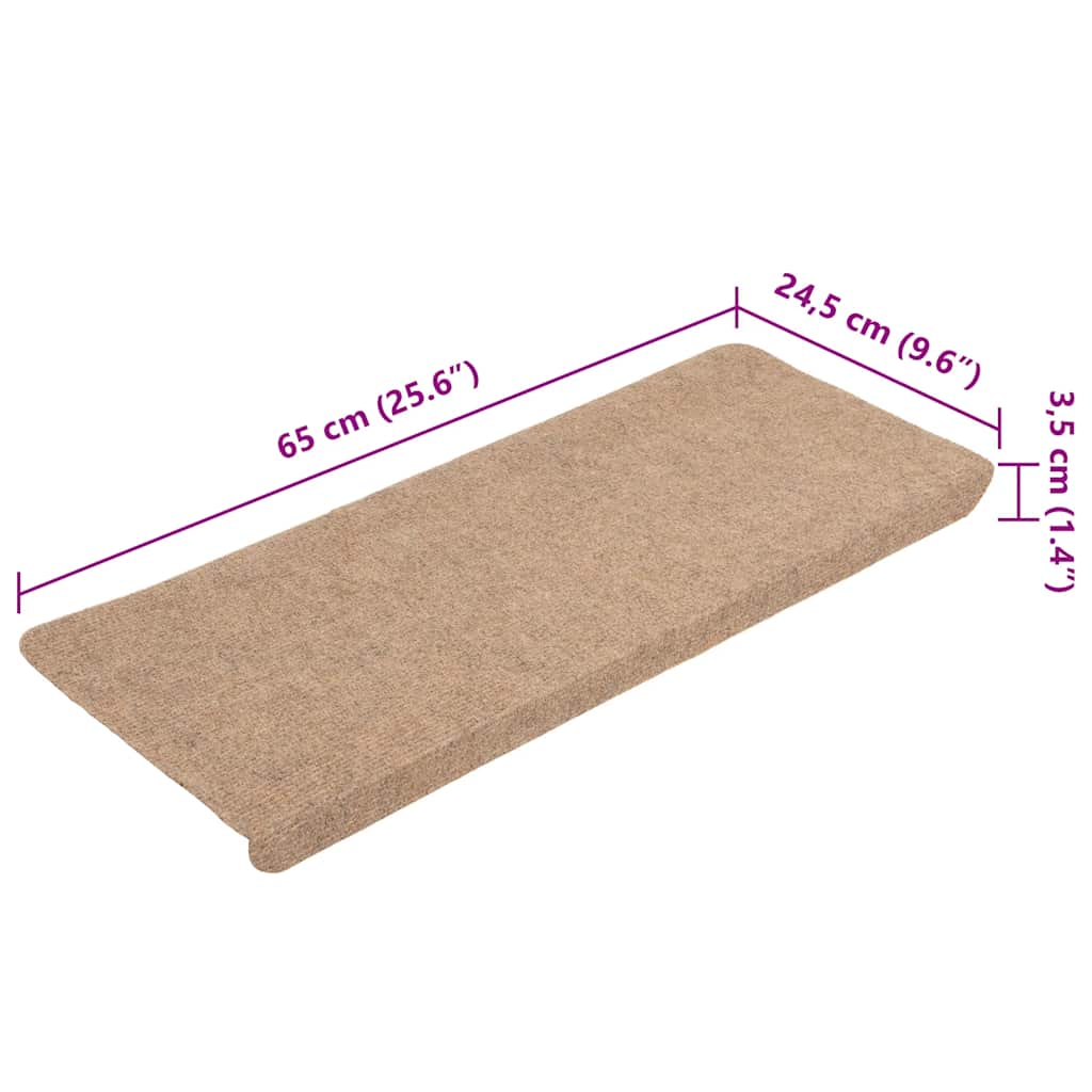 selvklæbende trappemåtter 15 stk. 65x24,5x3,5 cm beige
