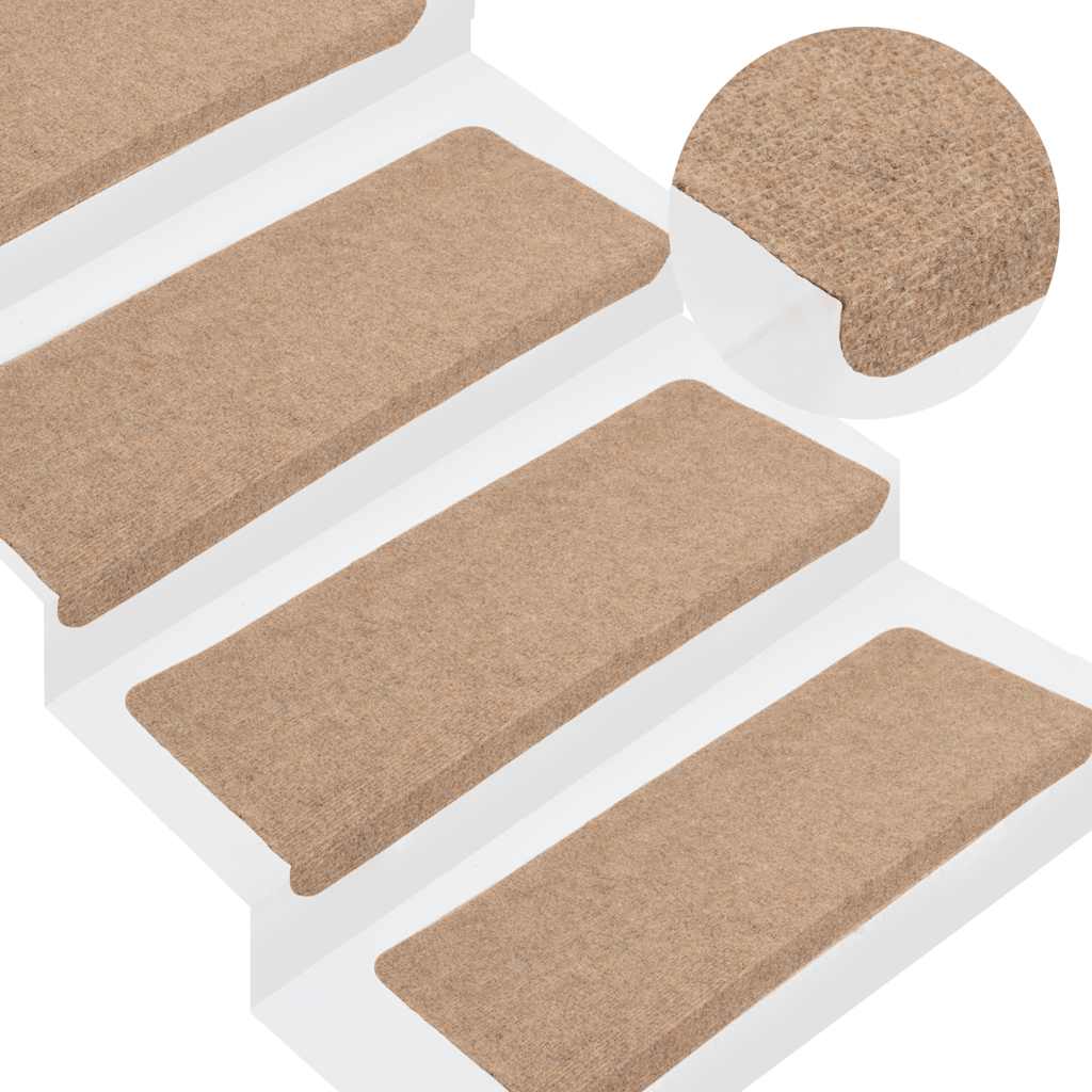 selvklæbende trappemåtter 15 stk. 65x24,5x3,5 cm beige