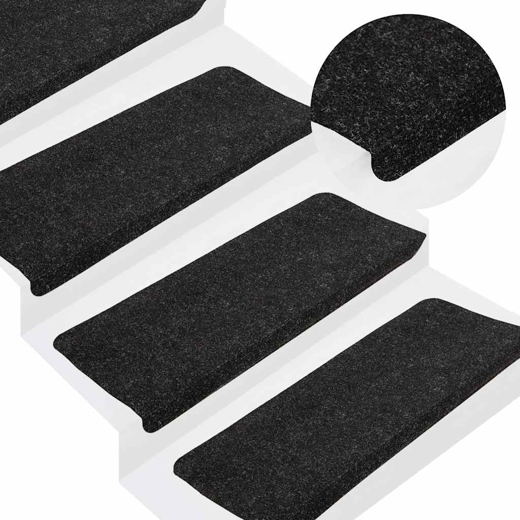 selvklæbende trappemåtter 15 stk. 65x24,5x3,5 cm antracitgrå