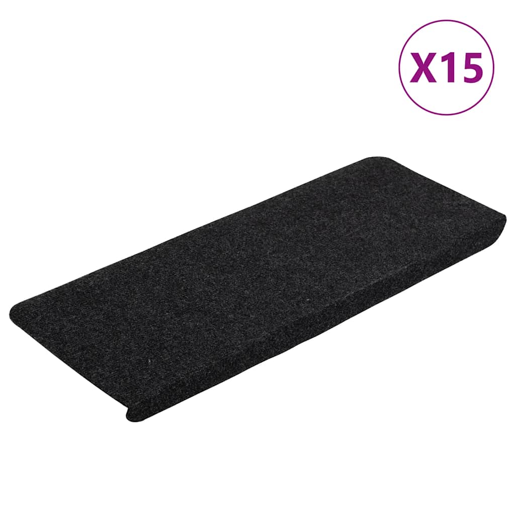 selvklæbende trappemåtter 15 stk. 65x24,5x3,5 cm sort