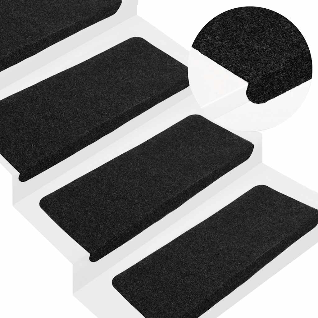 selvklæbende trappemåtter 15 stk. 65x24,5x3,5 cm sort