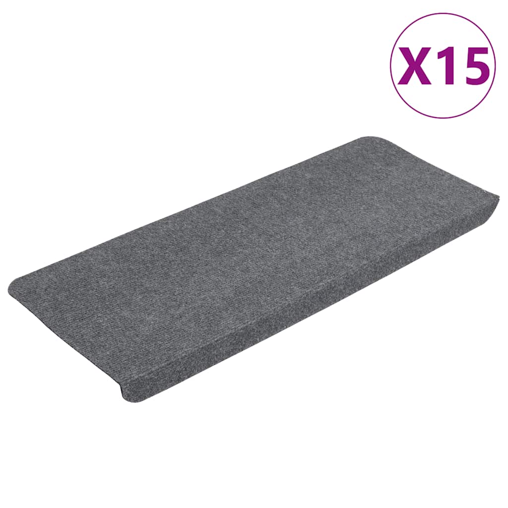selvklæbende trappemåtter 15 stk. 65x24,5x3,5 cm grå