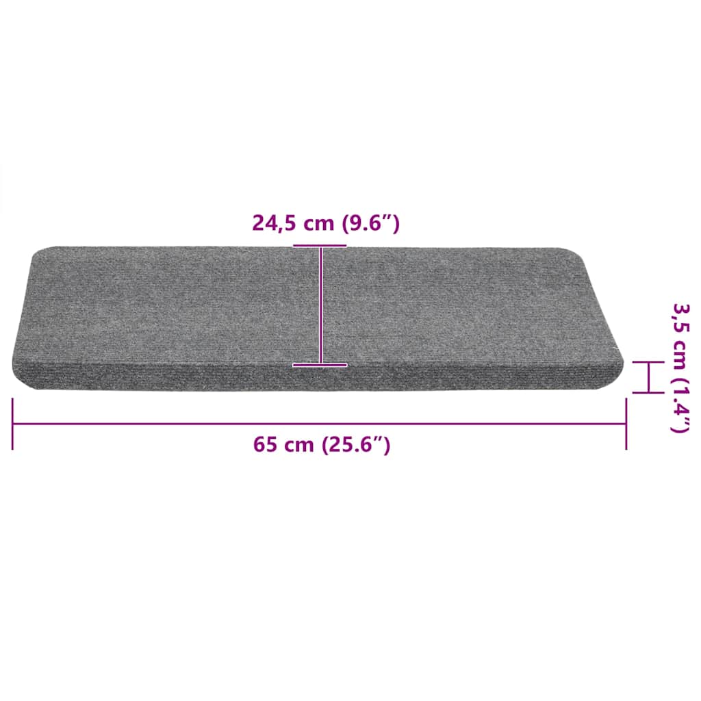 selvklæbende trappemåtter 15 stk. 65x24,5x3,5 cm grå