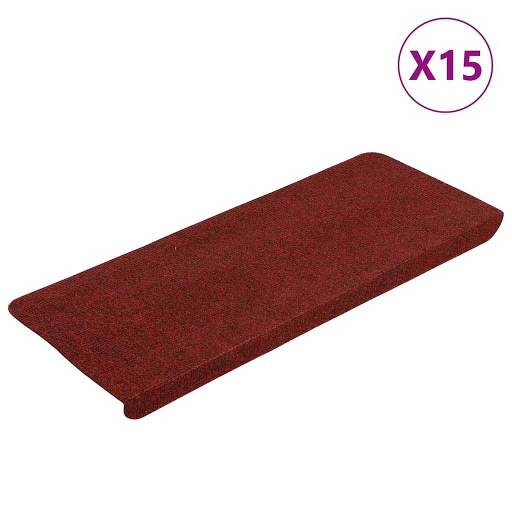 selvklæbende trappemåtter 15 stk. 65x24,5x3,5 cm rød