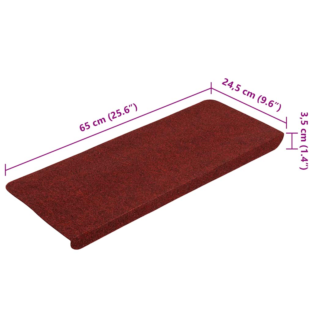 selvklæbende trappemåtter 15 stk. 65x24,5x3,5 cm rød