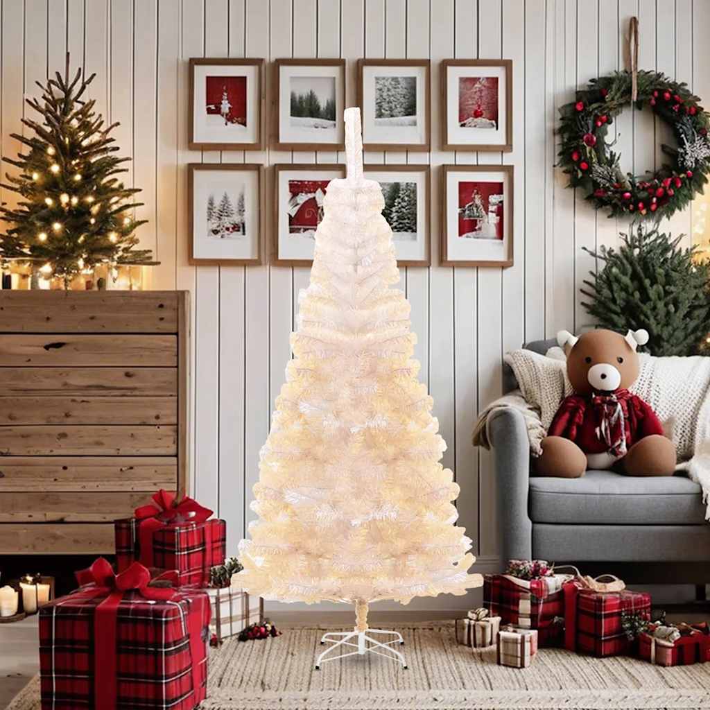 kunstigt juletræ med farverige grene 180 cm PVC hvid