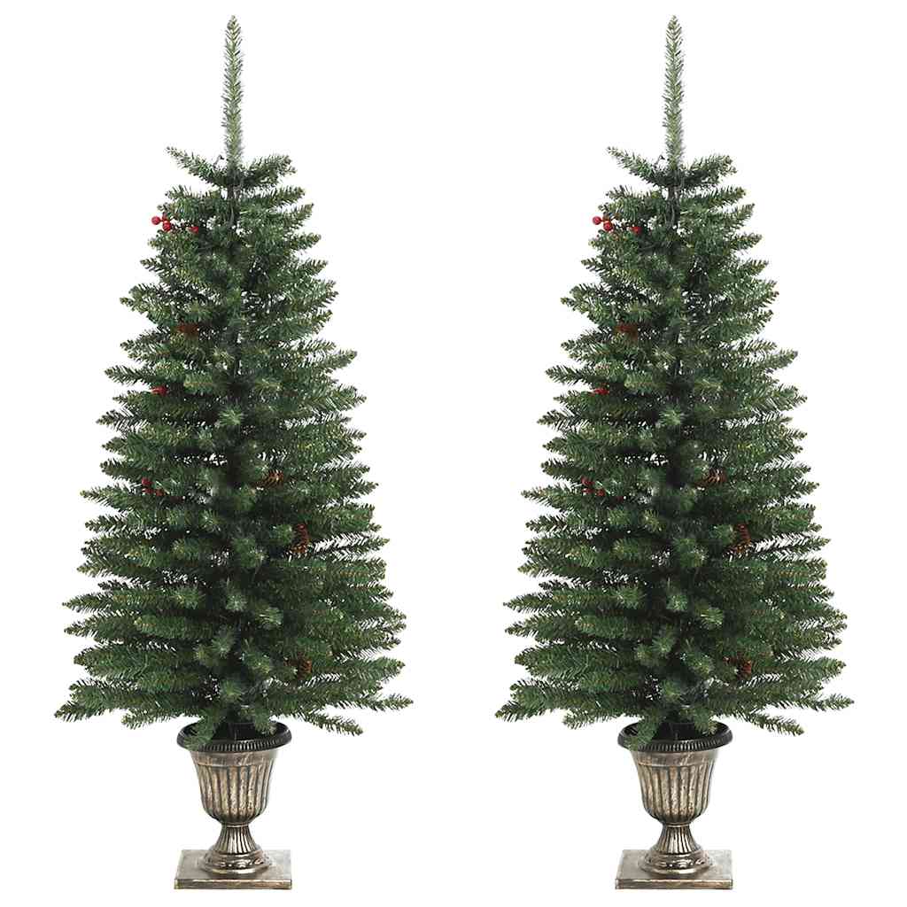 kunstige juletræer 2 stk. med krans + guirlande og LED'er
