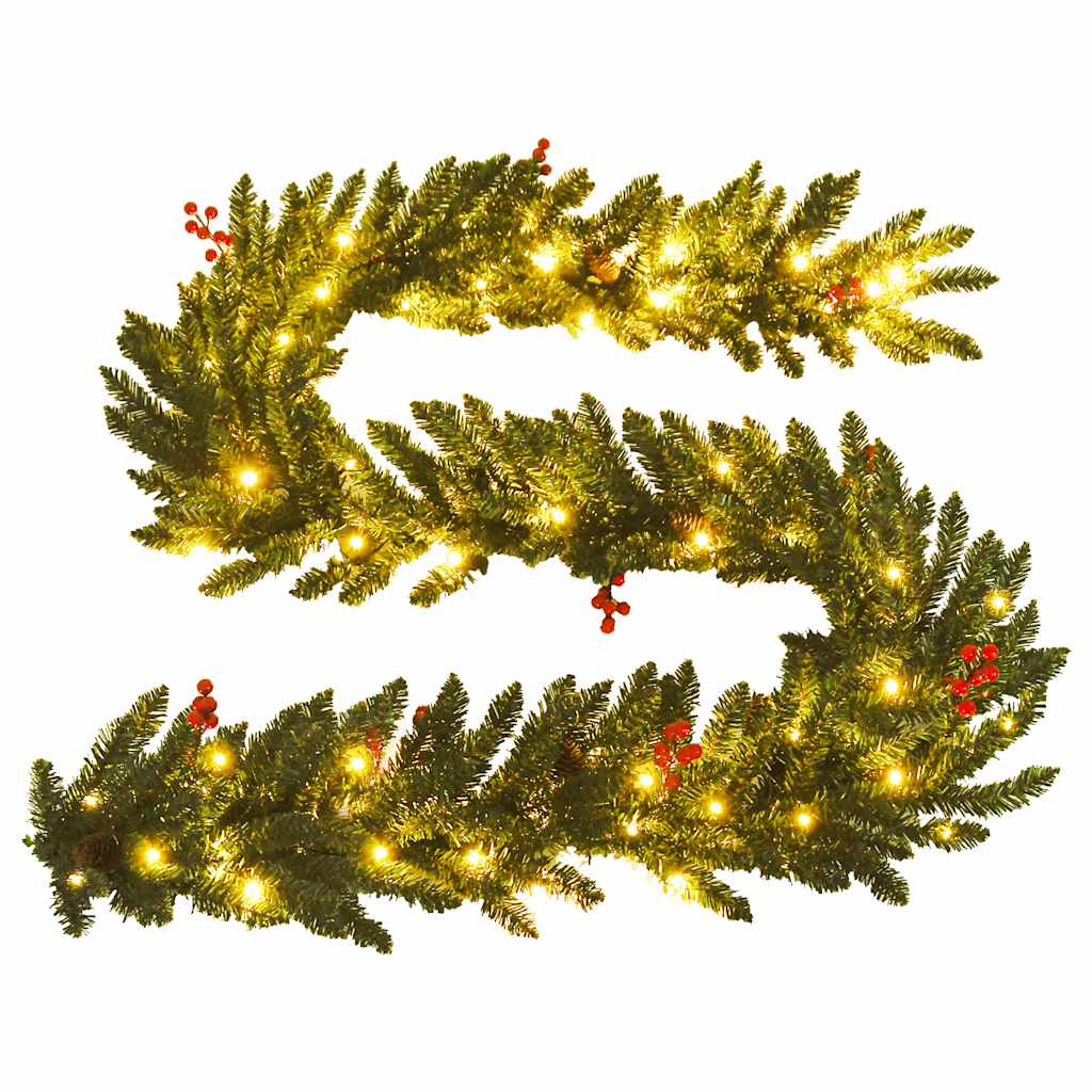 kunstige juletræer 2 stk. med krans + guirlande og LED'er