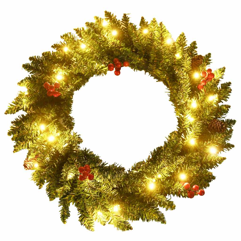 kunstige juletræer 2 stk. med krans + guirlande og LED'er