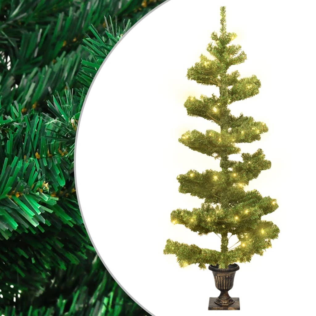 juletræ med lys og potte PVC 120 cm grøn