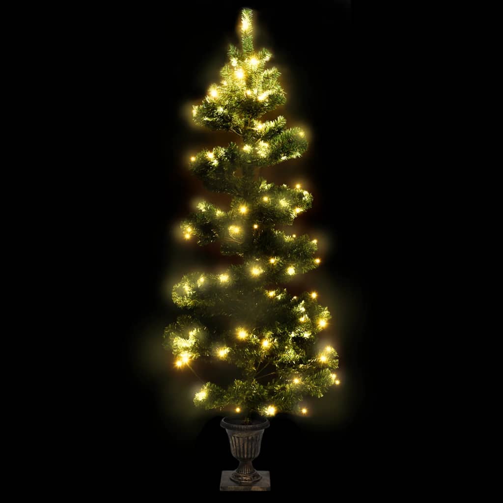 juletræ med lys og potte PVC 120 cm grøn