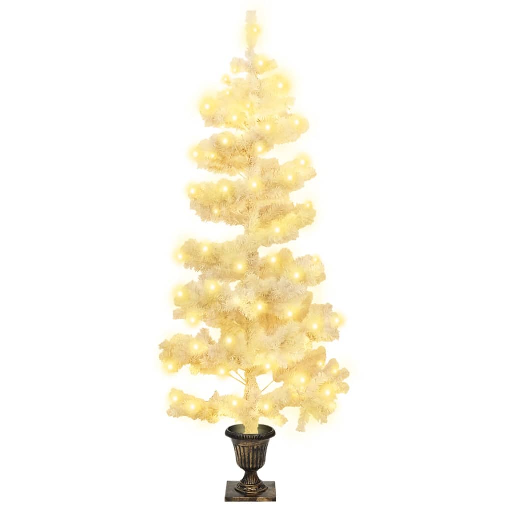 juletræ med lys og potte PVC 120 cm hvid