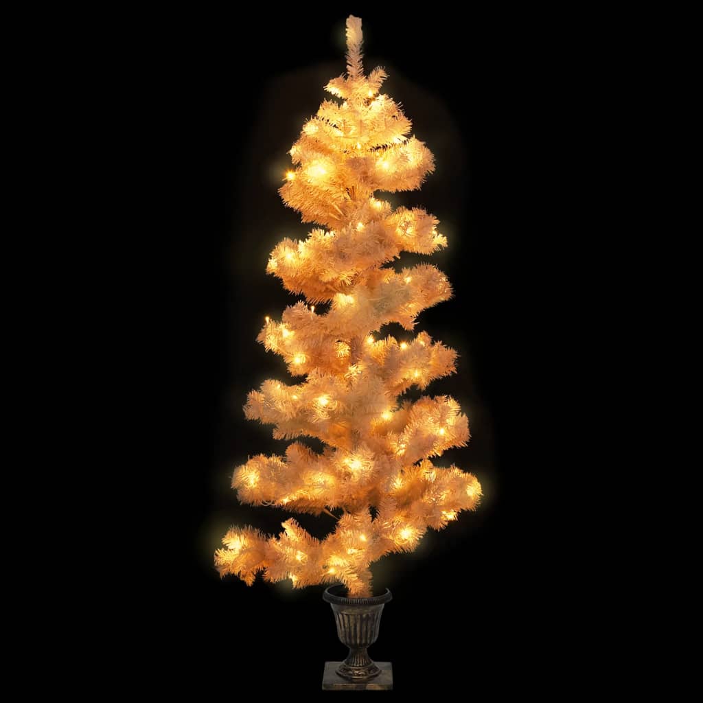 juletræ med lys og potte PVC 120 cm hvid