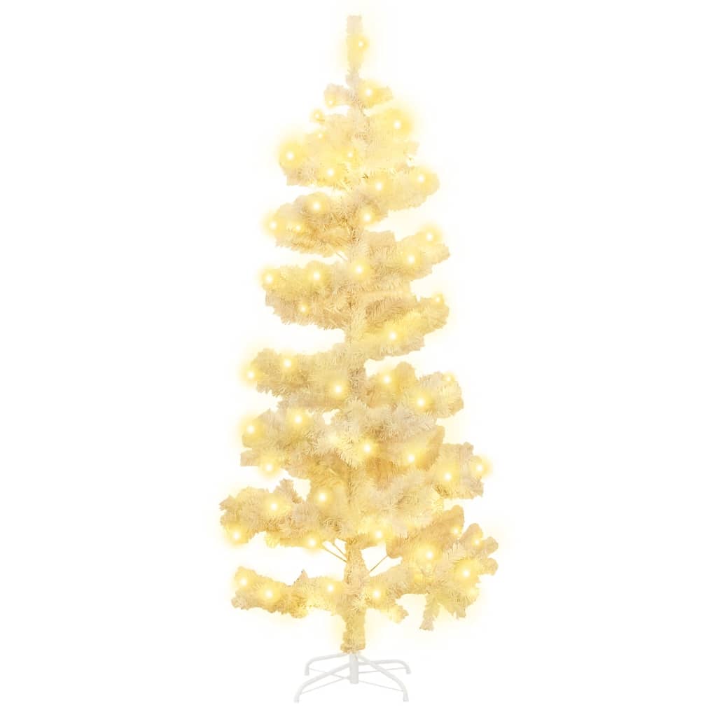 juletræ med lys og juletræsfod PVC 150 cm hvid