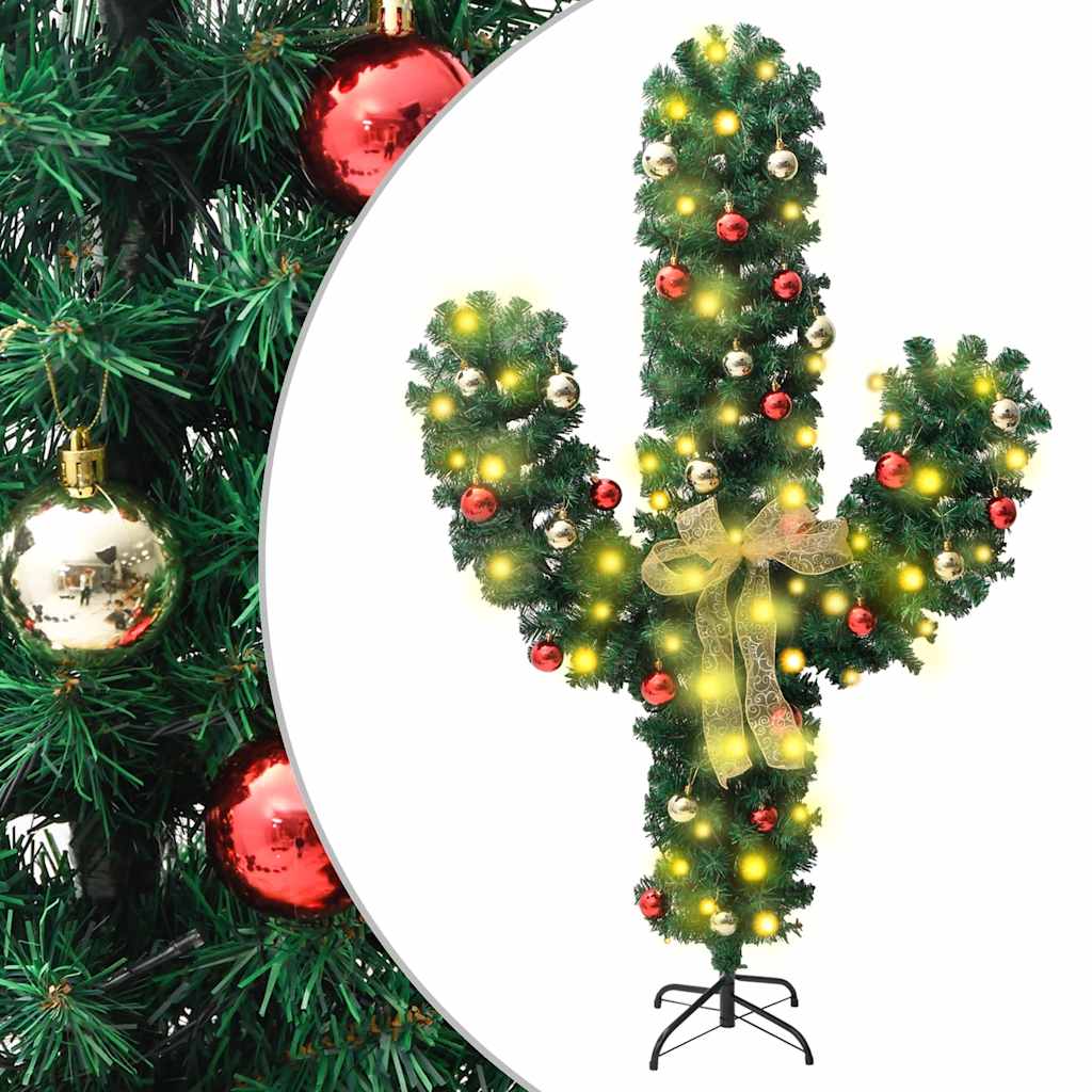 julekaktus med fod og LED-lys 180 cm PVC grøn