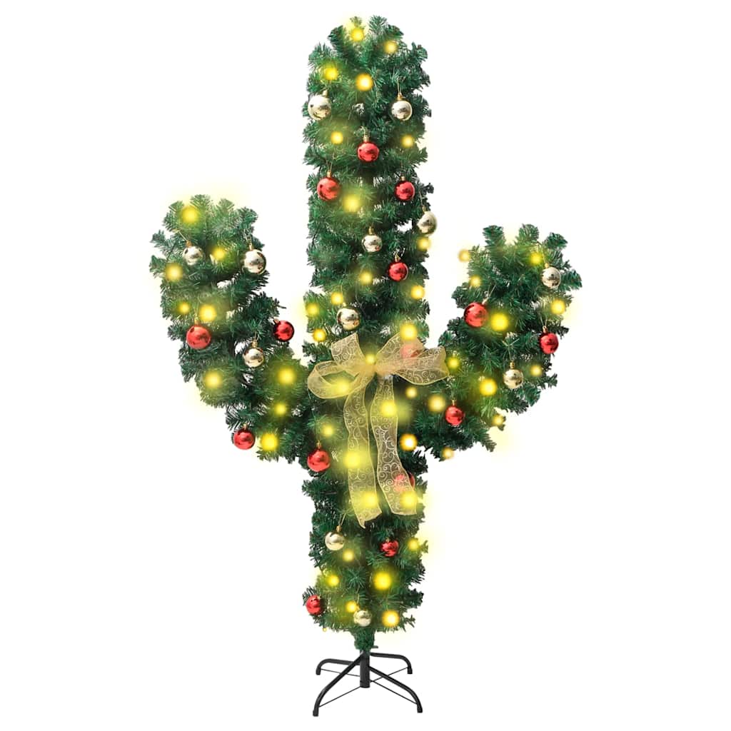 julekaktus med fod og LED-lys 180 cm PVC grøn