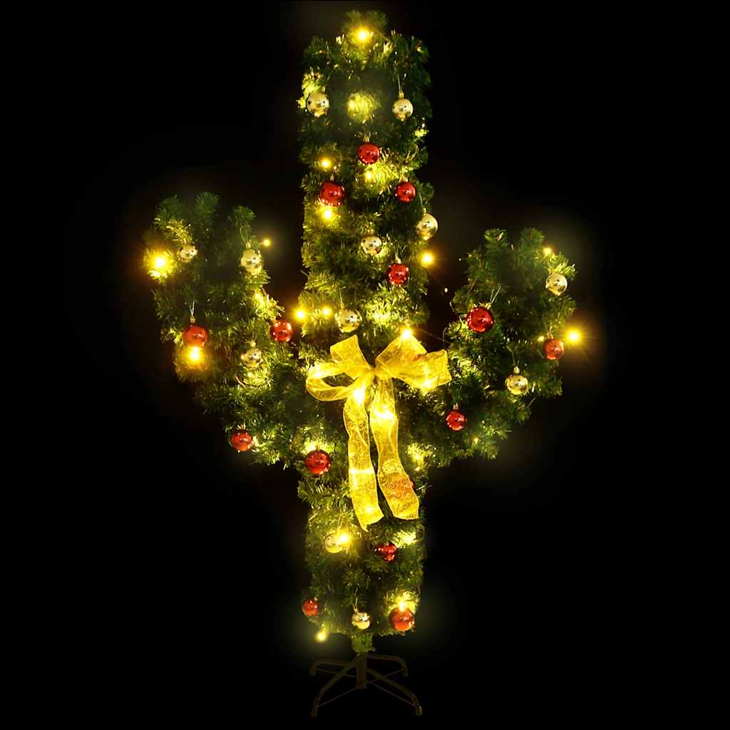 julekaktus med fod og LED-lys 180 cm PVC grøn
