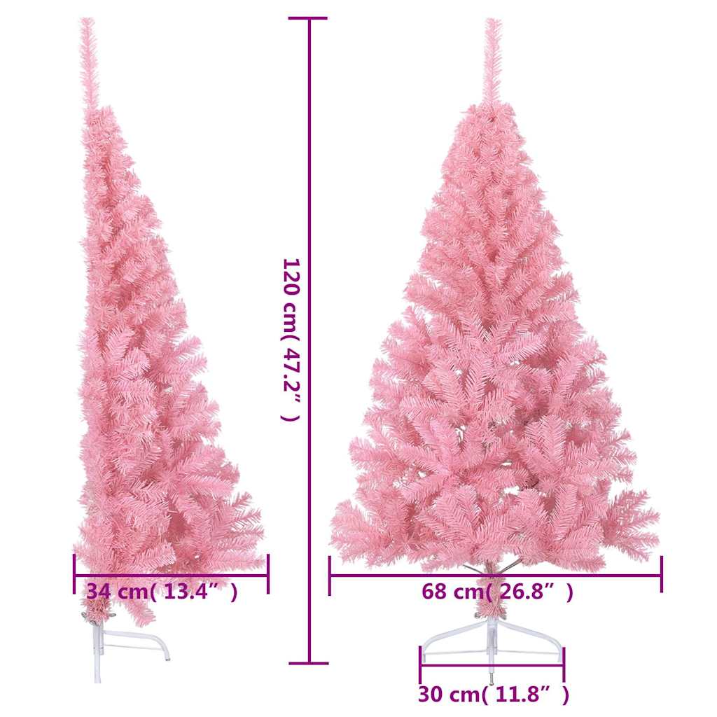 kunstigt halvt juletræ med juletræsfod 120 cm PVC pink
