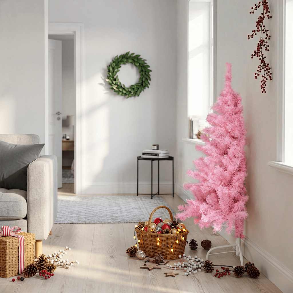 kunstigt halvt juletræ med juletræsfod 120 cm PVC pink