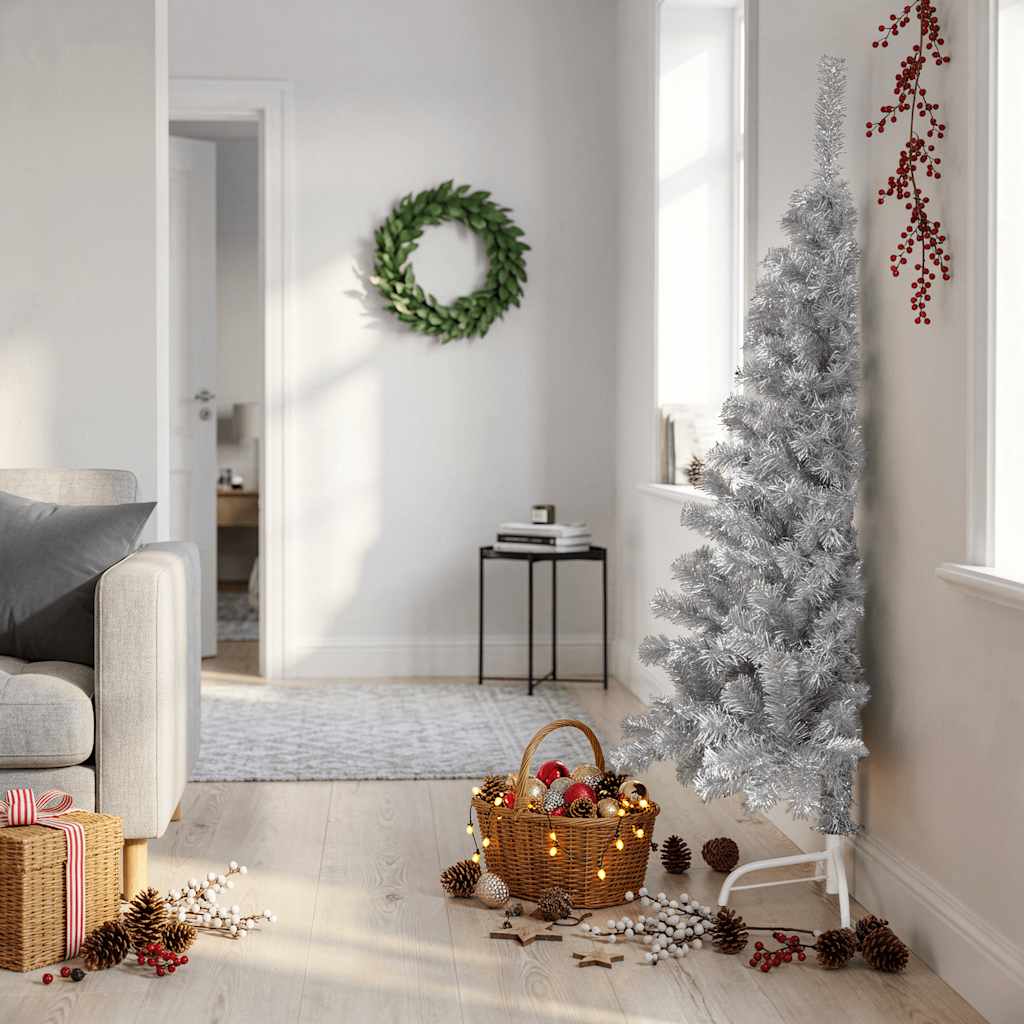 kunstigt halvt juletræ med juletræsfod 150 cm PVC pink
