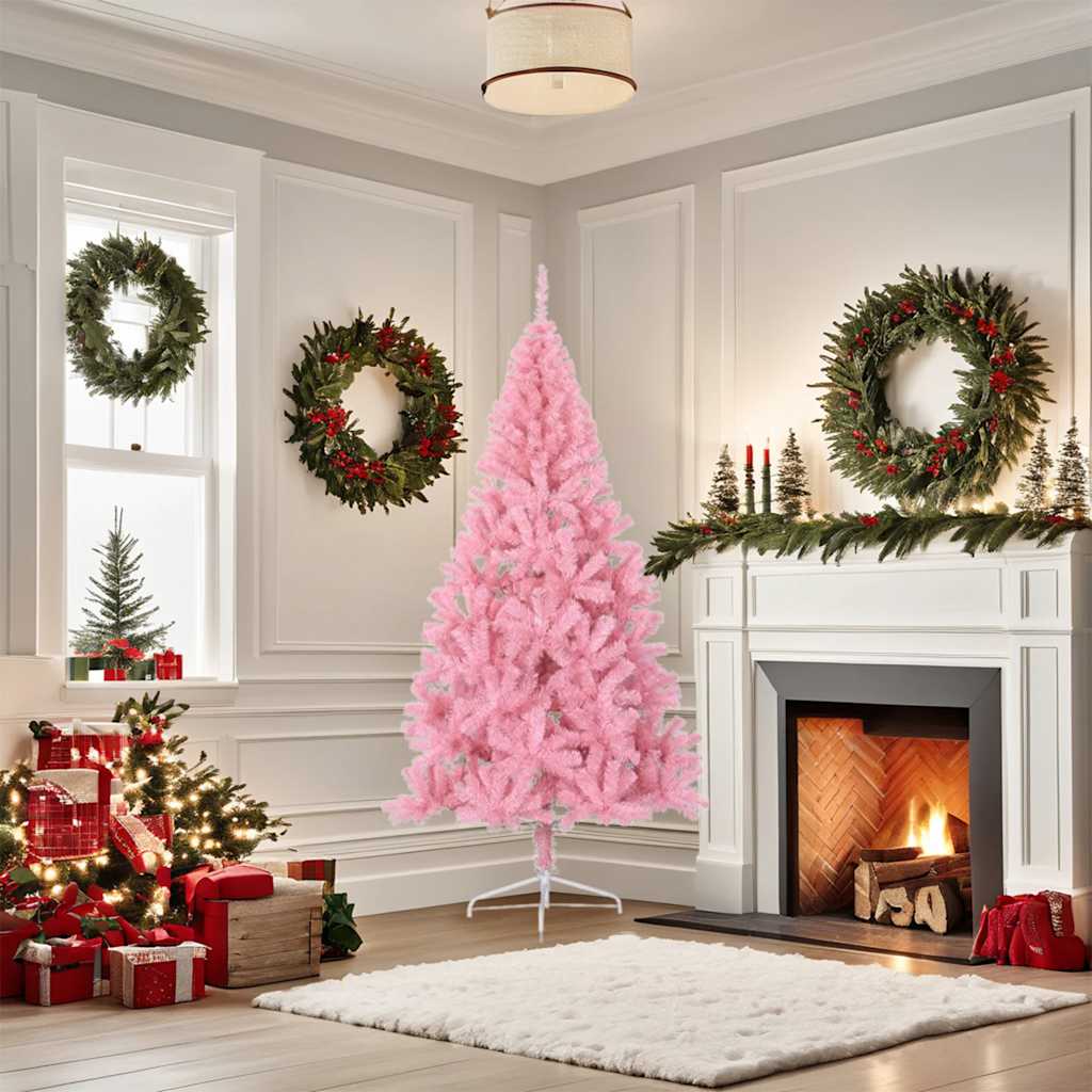 kunstigt halvt juletræ med juletræsfod 180 cm PVC pink
