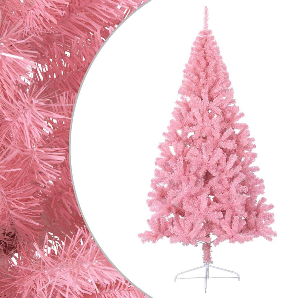 kunstigt halvt juletræ med juletræsfod 180 cm PVC pink