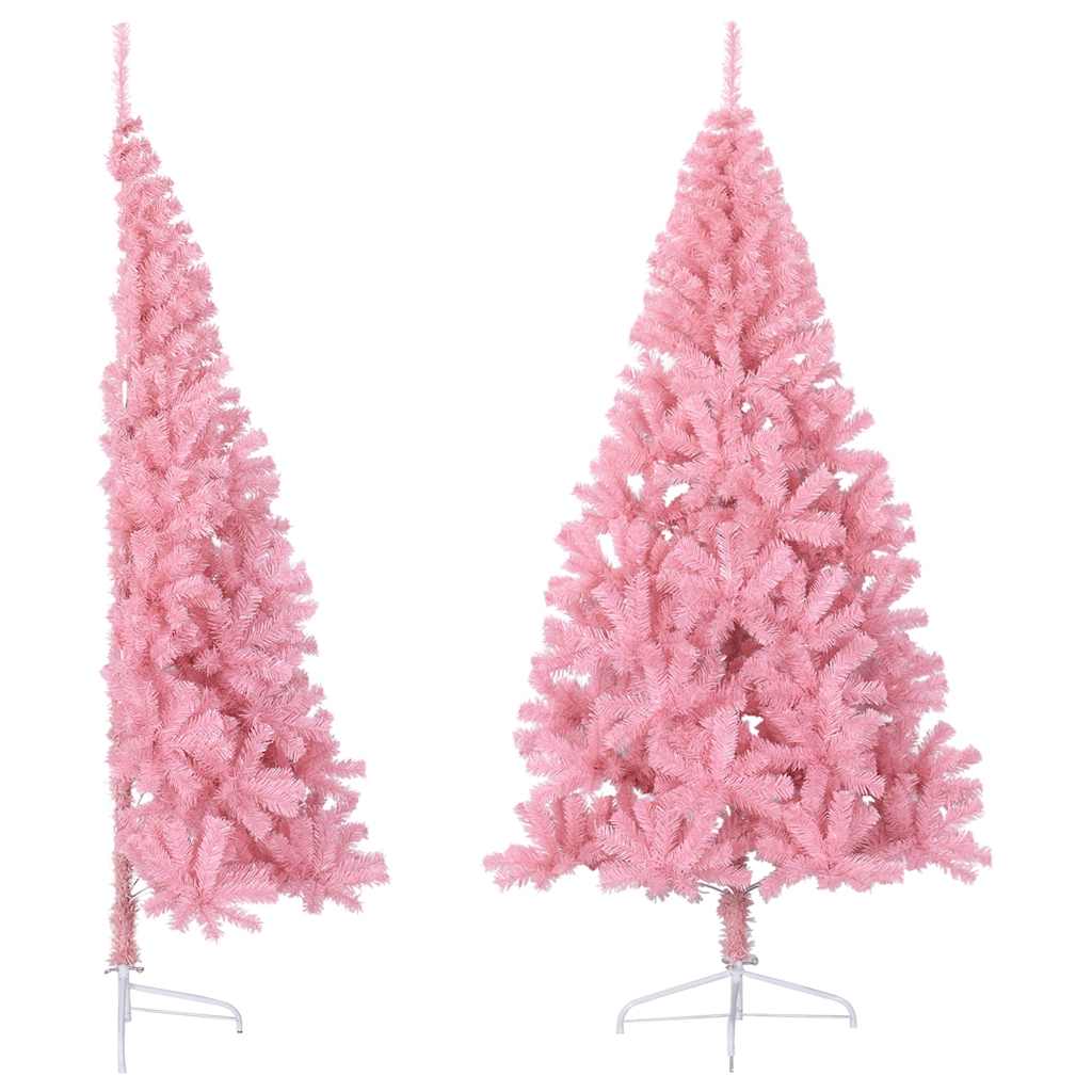 kunstigt halvt juletræ med juletræsfod 210 cm PVC pink
