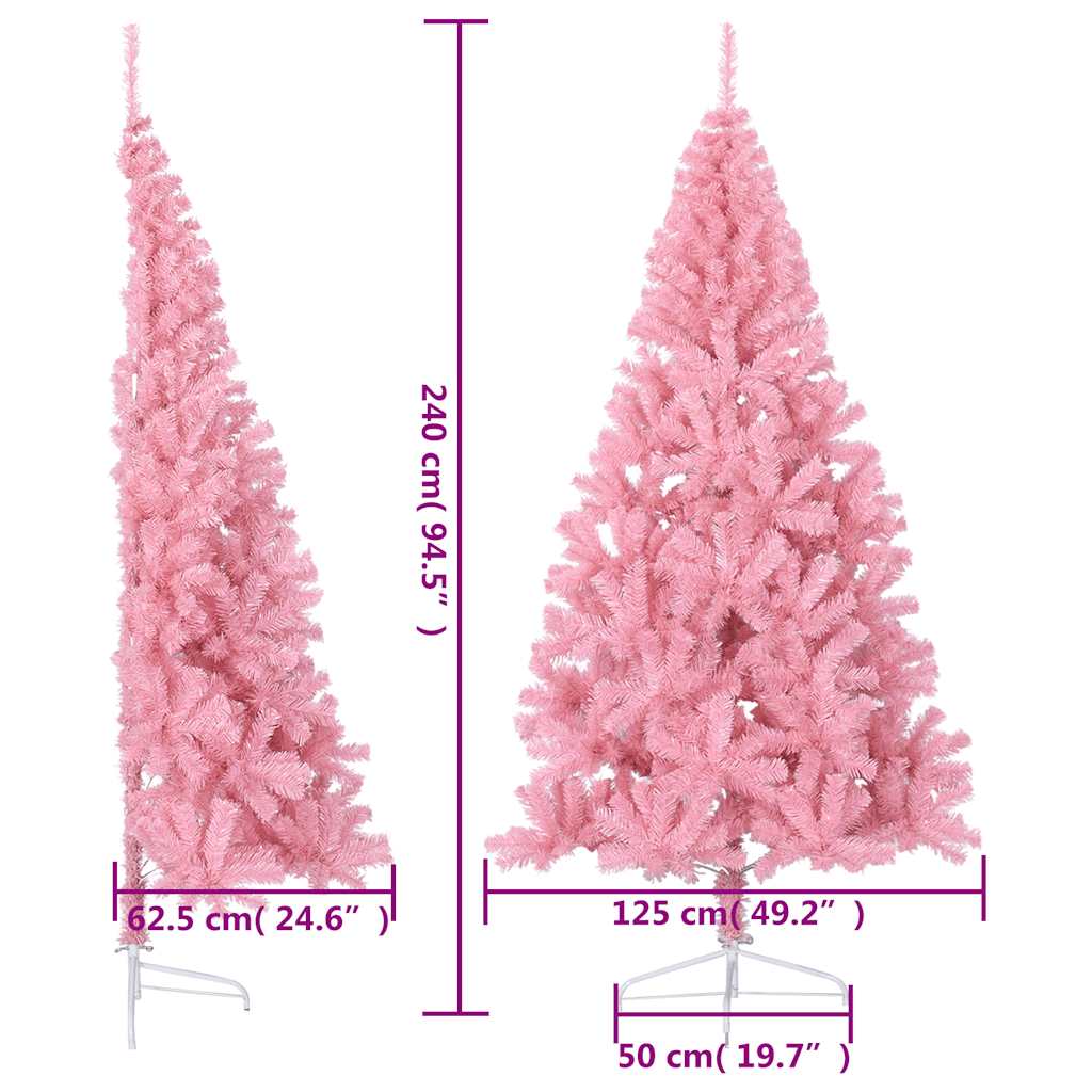 kunstigt halvt juletræ med juletræsfod 240 cm PVC pink