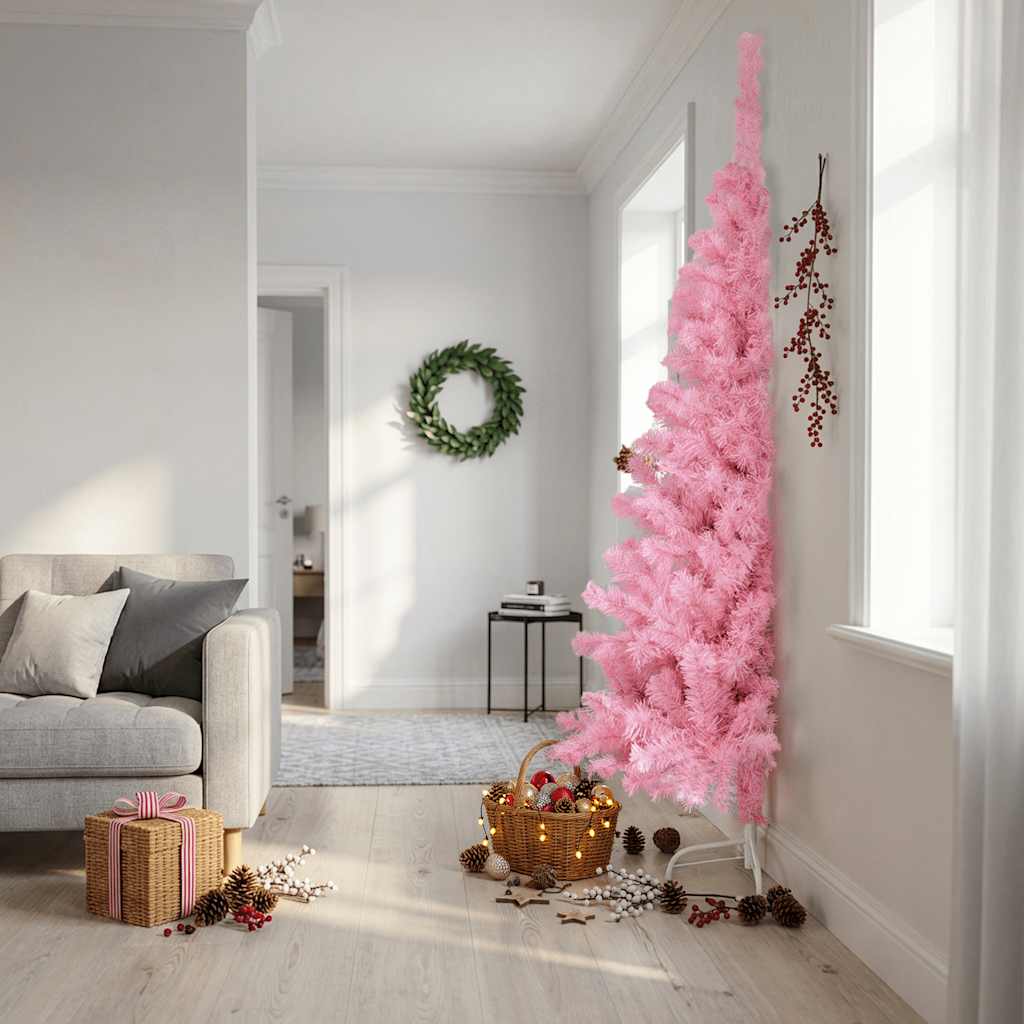 kunstigt halvt juletræ med juletræsfod 240 cm PVC pink