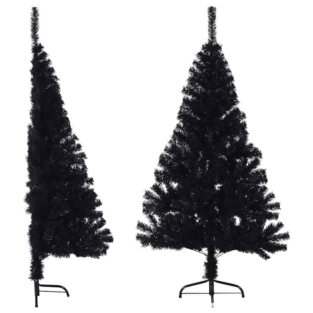 kunstigt halvt juletræ med juletræsfod 120 cm PVC sort