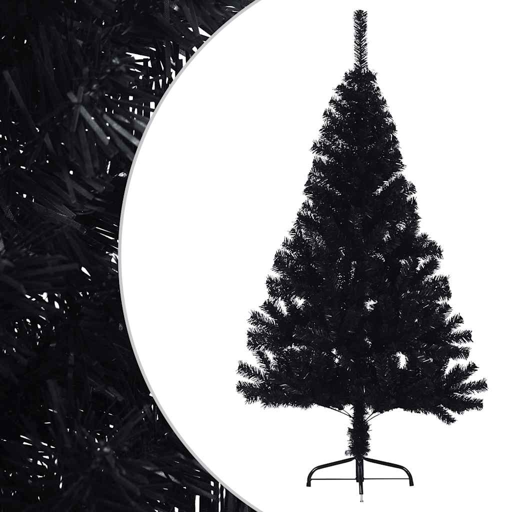 kunstigt halvt juletræ med juletræsfod 120 cm PVC sort