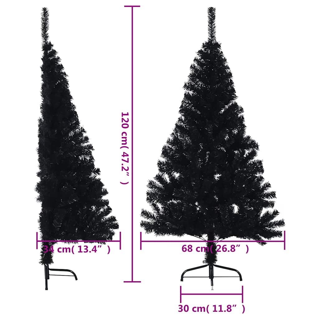 kunstigt halvt juletræ med juletræsfod 120 cm PVC sort
