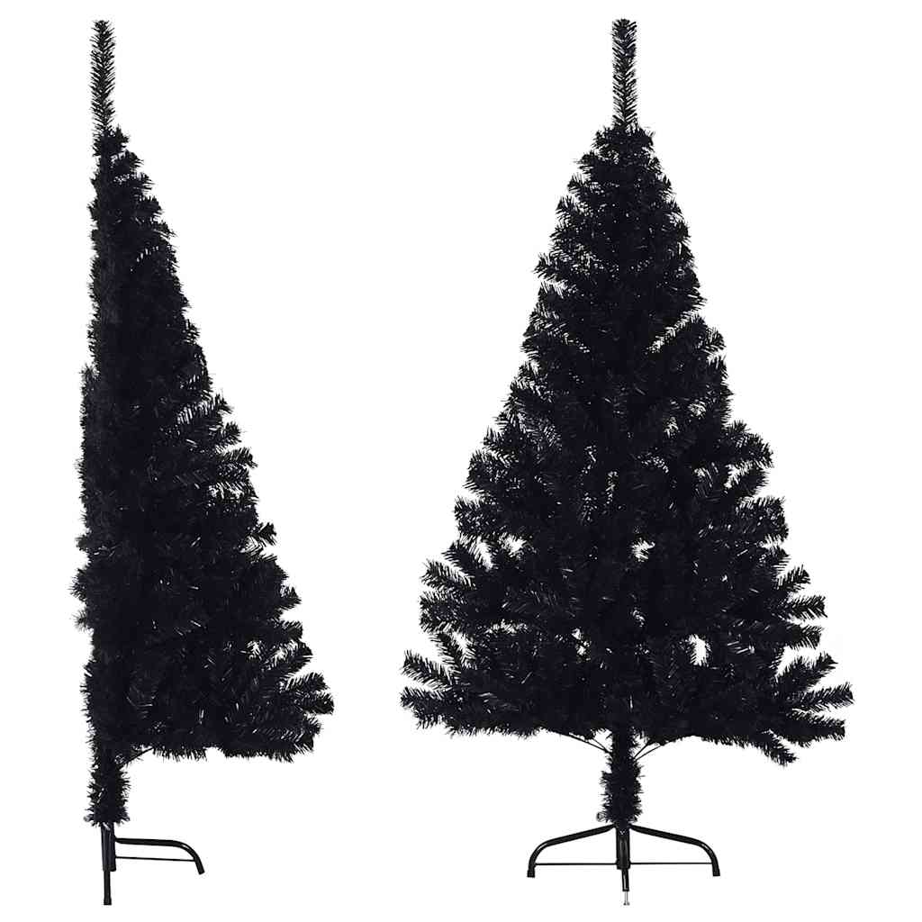 kunstigt halvt juletræ med juletræsfod 150 cm PVC sort